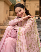 Blush Pink Sharara - 03-Piece Lawn Shirt With Silk Dupatta | Ready To Wear