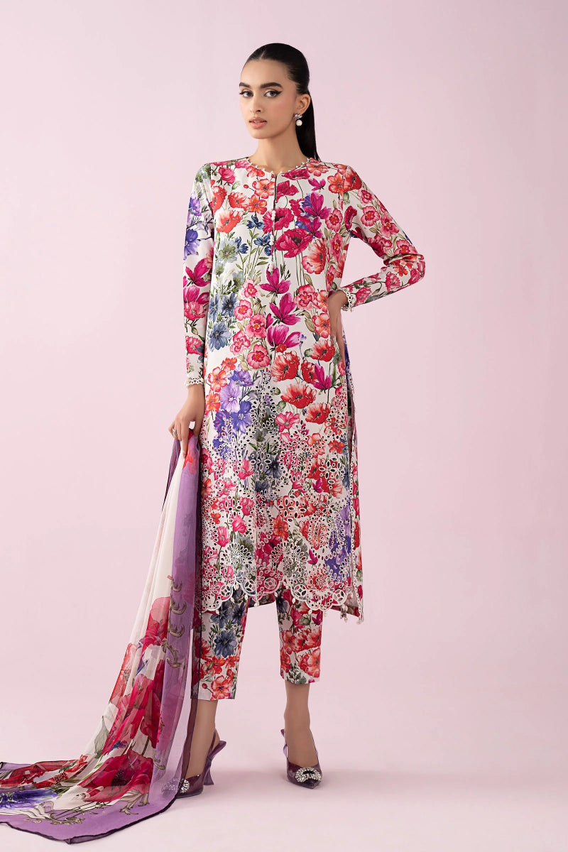 03-Piece Printed Lawn Suit With Chiffon Dupatta | Ready To Wear
