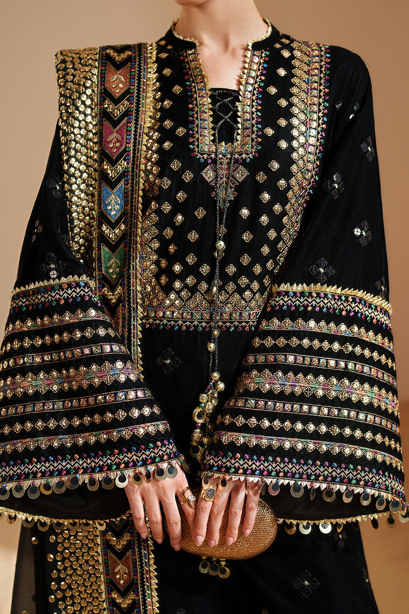 03-Piece Embroidered Velvet Formal Suit Ready To Wear