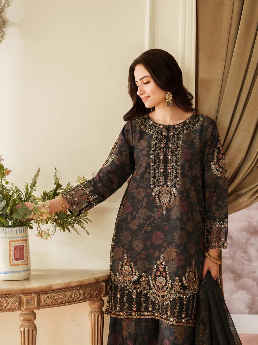03-Piece Printed Lawn Suit With Heavy Embroidery - Ready To Wear