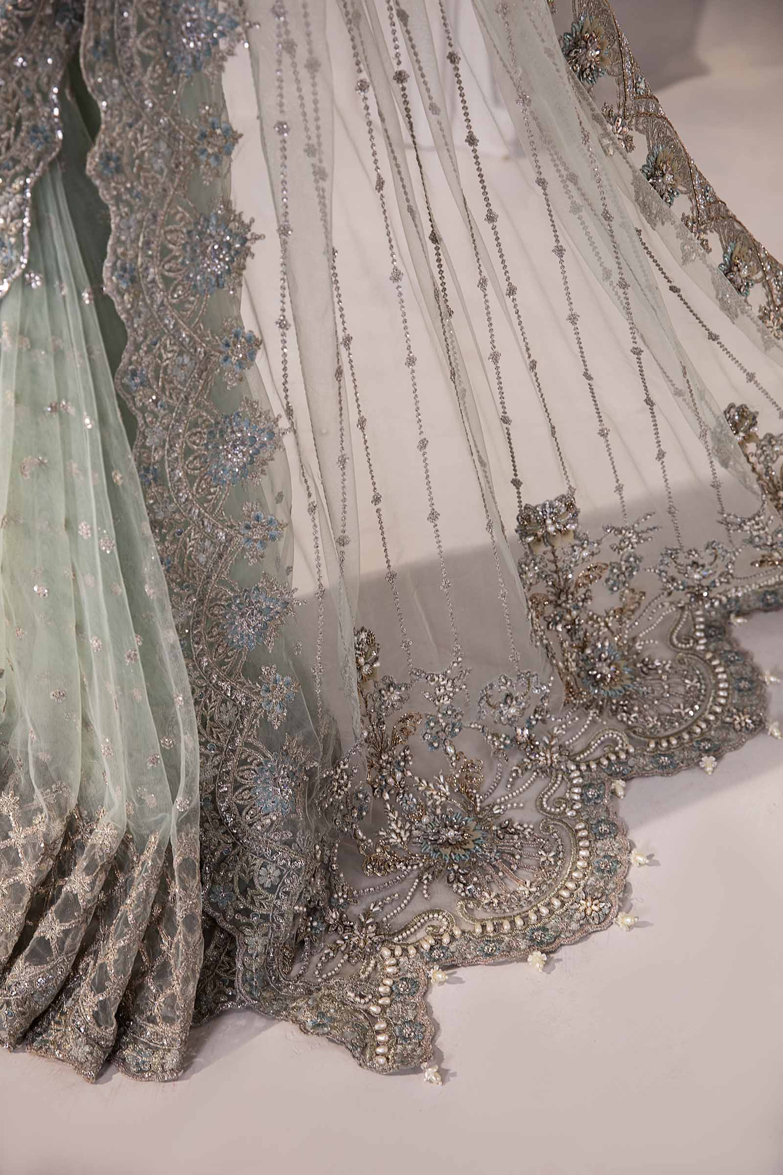 Grey - Embroidered Net Saree | Ready To Wear
